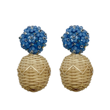 Load image into Gallery viewer, Delicate blue flower cluster posts with woven rattan ball_m donohue collection