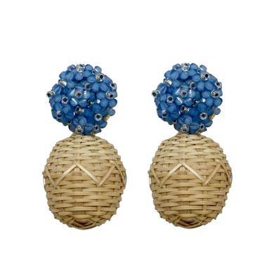 Delicate blue flower cluster posts with woven rattan ball_m donohue collection