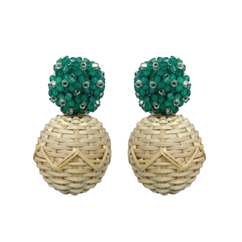 Rattan Earrings Green