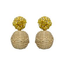 Load image into Gallery viewer, Delicate yellow flower cluster posts with woven rattan ball_m donohue collection