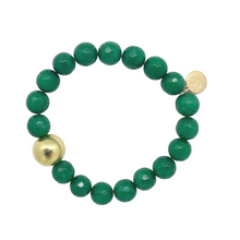 Load image into Gallery viewer, Beautiful stretch bracelet with green emerald jade beads and single gold plated copper bead_m donohue collection