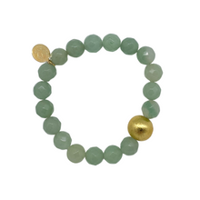 Load image into Gallery viewer, Stretch bracelet with green jade gemstones and gold plated copper bead_m donohue collection