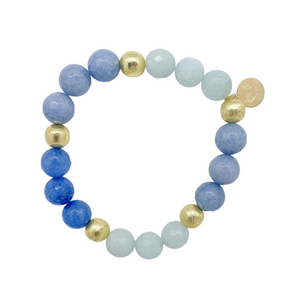 Stretch bracelet with multicolor blue jade gemstones and small gold plated copper beads_m donohue collection