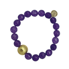 Load image into Gallery viewer, Beautiful stretch bracelet with purple jade beads and single gold plated copper bead_m donohue collection