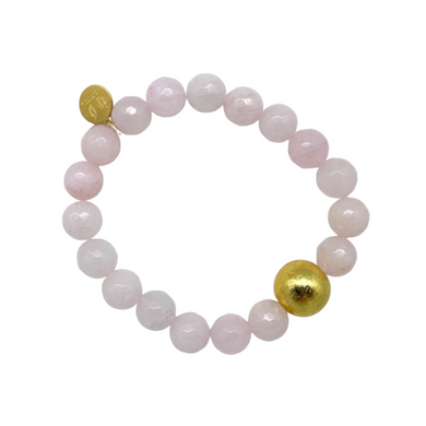 Stretch bracelet with rose quartz gemstones and gold-plated copper bead_m donohue collection
