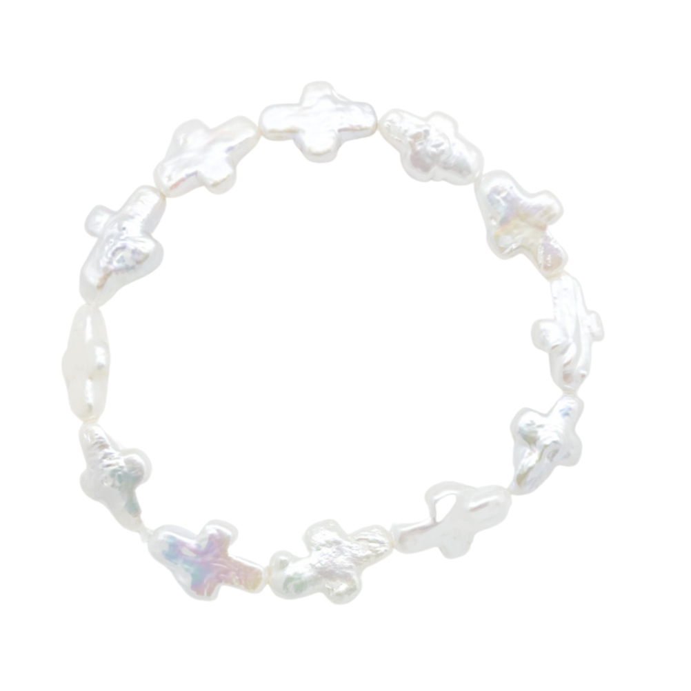 Freshwater pearl cross stretch bracelet for girls_m donohue collection