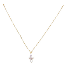 Load image into Gallery viewer, Sterling silver or 14k gold fill necklace with freshwater pearl cross. Available in 16&quot; and 18&quot; lengths_m donohue collection