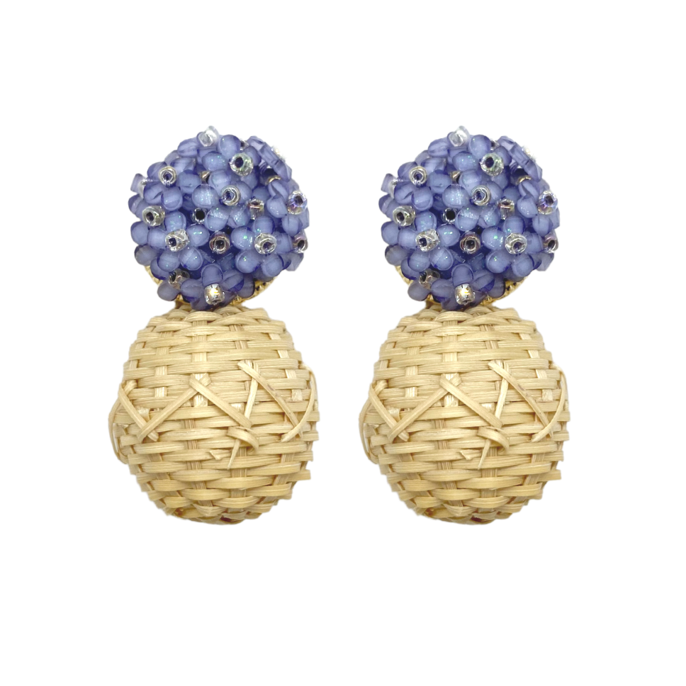 Delicate purple flower cluster posts with woven rattan ball_m donohue collection
