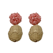 Load image into Gallery viewer, Delicate pink flower cluster posts with woven rattan ball_m donohue collection