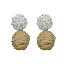 Load image into Gallery viewer, Delicate white flower cluster posts with woven rattan ball_m donohue collection