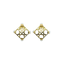 Load image into Gallery viewer, Woven gold studs accented with dainty pearls_m donohue collection