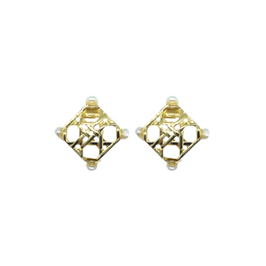 Woven gold studs accented with dainty pearls_m donohue collection