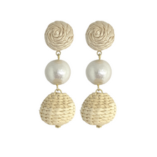 Load image into Gallery viewer, Rattan posts with lightweight cotton pearl and woven rattan drop_m donohue collection