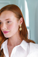 Load image into Gallery viewer, Model is wearing Jardin Hydrangea Pearl Double Earrings_m donohue collection