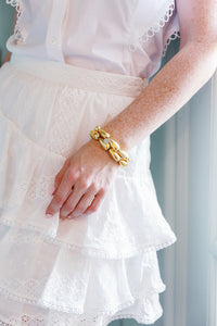 Model wears Caroline Gold bracelet_m donohue collection