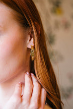 Load image into Gallery viewer, Model is wearing Maison Treillage Gold Hoop Earrings_m donohue collection