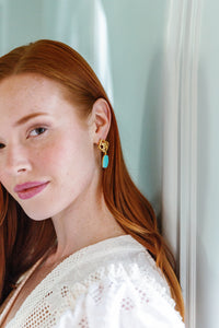 Model wears Avignon Turquoise earring_m donohue collection
