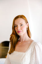 Load image into Gallery viewer, Model wears Cecile Pink Jade earrings_m donohue collection