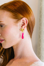 Load image into Gallery viewer, Model wears Cecile Magenta Quartz earrings_m donohue collection