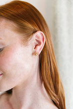 Load image into Gallery viewer, Model wears the Avignon Wicker Gold Stud earring_m donohue collection