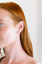 Load image into Gallery viewer, Model is wearing Tiny Bloom Pearl Stud Earrings_m donohue collection