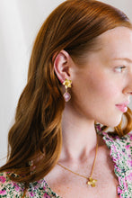 Load image into Gallery viewer, Model wears Cecile Pink Chalcedony Drop earrings_m donohue collection