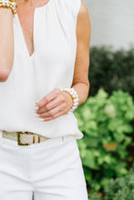 Load image into Gallery viewer, Model is wearing Olivia Cotton Pearl &amp; Gold Bracelet_m donohue collection