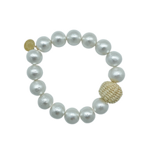 Load image into Gallery viewer, Stretch bracelet with lightweight vintage cotton pearls and woven rattan bead_m donohue collection