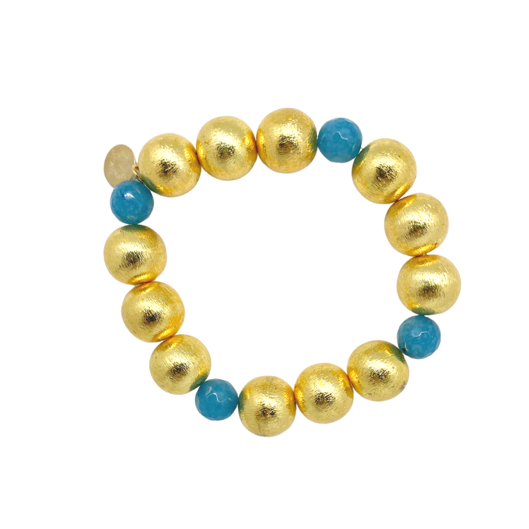 Stretch bracelet with gold-plated copper beads and gemstone beads_m donohue collection