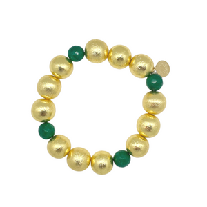 Stretch bracelet with gold-plated copper beads and gemstone beads_m donohue collection