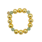 Stretch bracelet with gold-plated copper beads and sage gemstone beads_m donohue collection