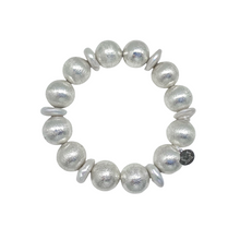 Load image into Gallery viewer, Stretch bracelet with silver- plated copper beads and freshwater coin pearls_m donohue collection