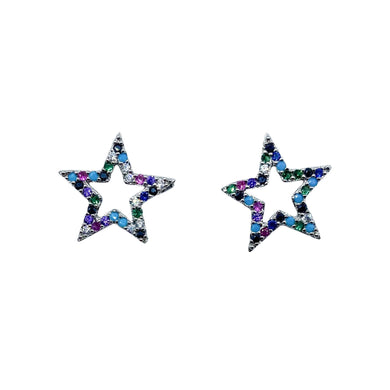 Multicolored silver-plated pave star posts_m donohue collection