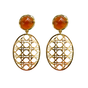 Lightweight carnelian gemstone posts with woven 18k gold-plated brass drops_m donohue collection