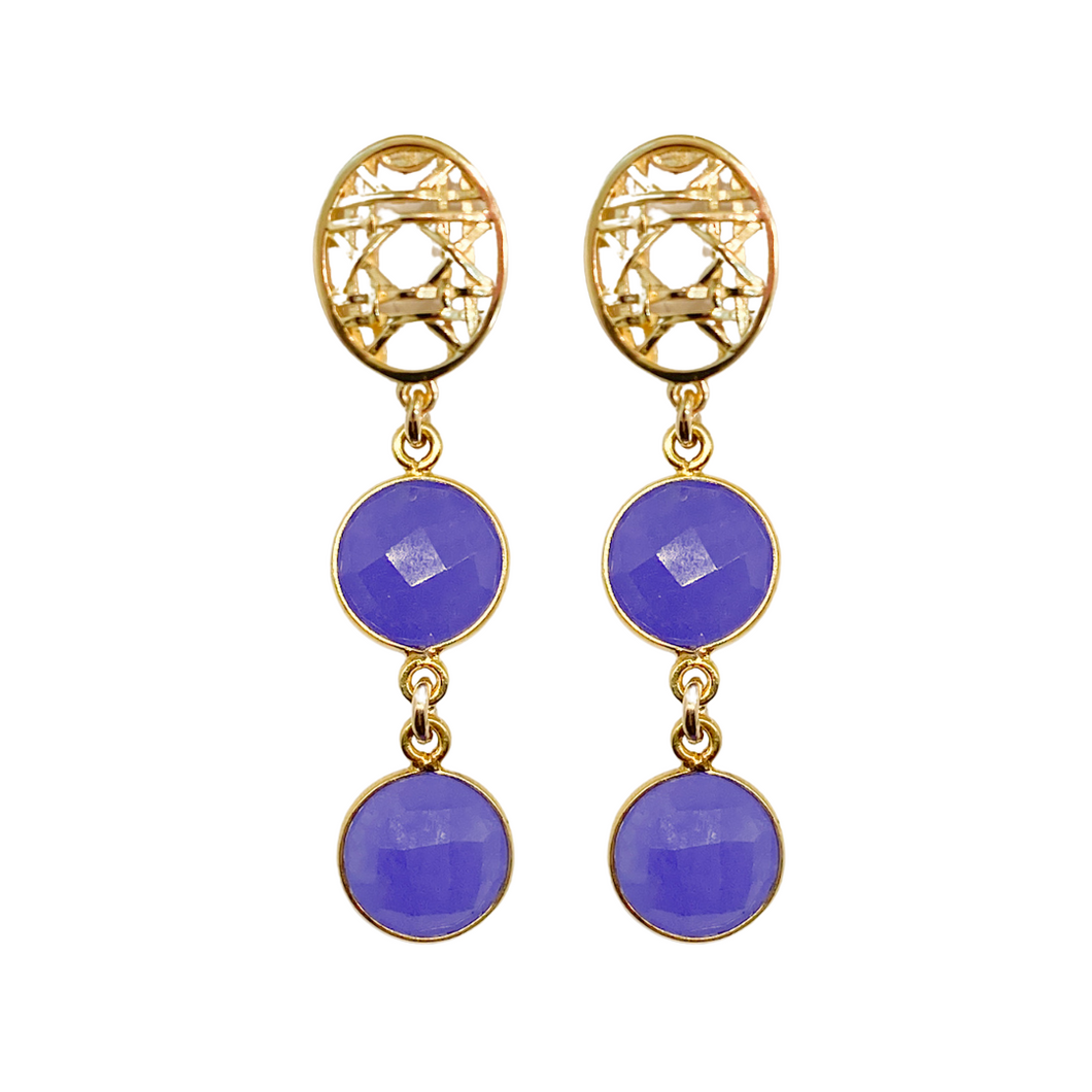 18k gold-plated brass woven posts with purple jade drops_m donohue collection
