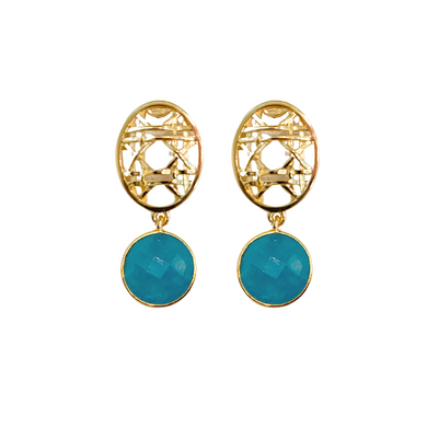 18k gold-plated brass woven posts with teal jade drops_m donohue collection