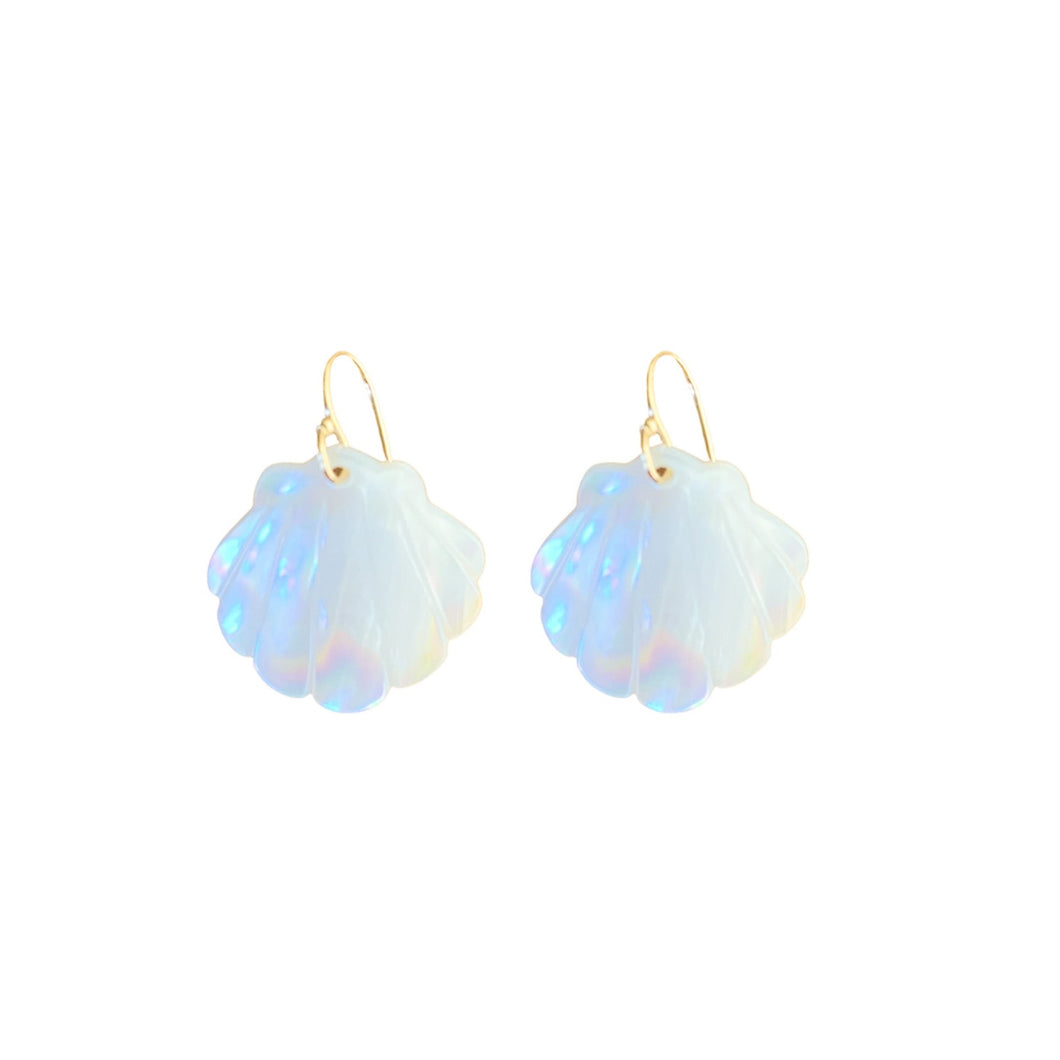 Carved mother of pearl seashell drop on 14k gold fill hooks_m donohue collection