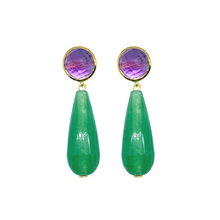 Load image into Gallery viewer, Beautiful amethyst gemstone posts with aventurine teardrop beads_m donohue collection