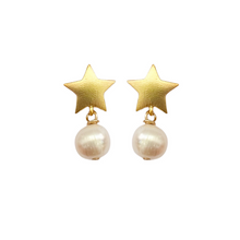 Load image into Gallery viewer, Gold-plated star post with freshwater pearl drop_m donohue collection
