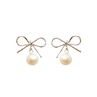 Darling silver-plated bow earring posts with freshwater pearl drops_m donohue collection