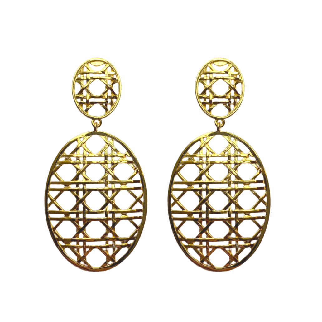 Lightweight 18k gold-plated brass woven oval posts and drops_m donohue collection