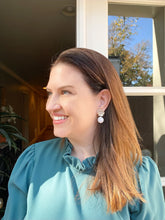 Load image into Gallery viewer, Model is wearing Mimi Silver &amp; Pearl Earrings_m donohue collection