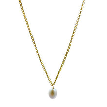 Load image into Gallery viewer, Simple white freshwater pearl drop on 18k gold plated chain_m donohue collection