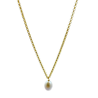 Simple white freshwater pearl drop on 18k gold plated chain_m donohue collection